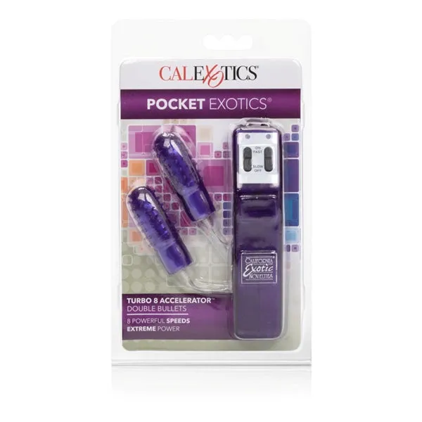 California Exotic Novelties Female Sex Toys Pocket Exotic Turbo 8 Double Bullet With SleeveLavender