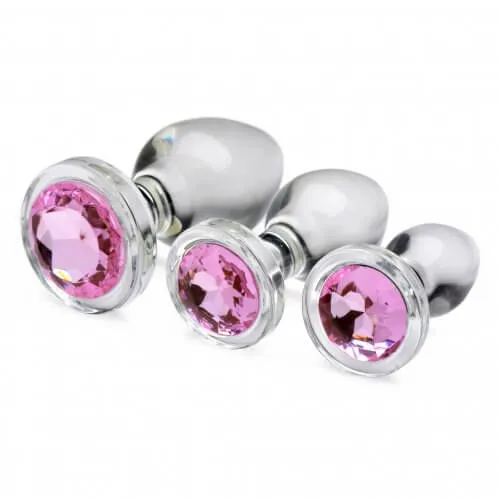 Anal Booty Sparks Pink Gem Glass Anal Plug Set XR Brands