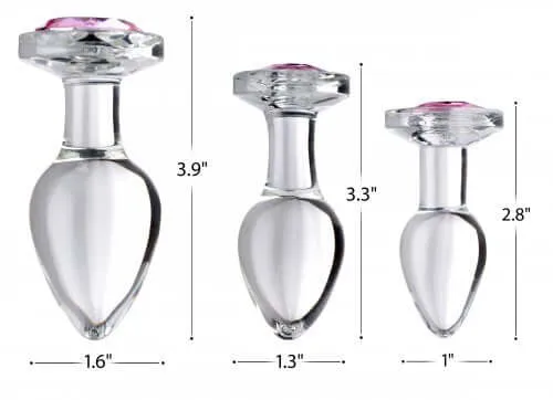 Anal Booty Sparks Pink Gem Glass Anal Plug Set XR Brands