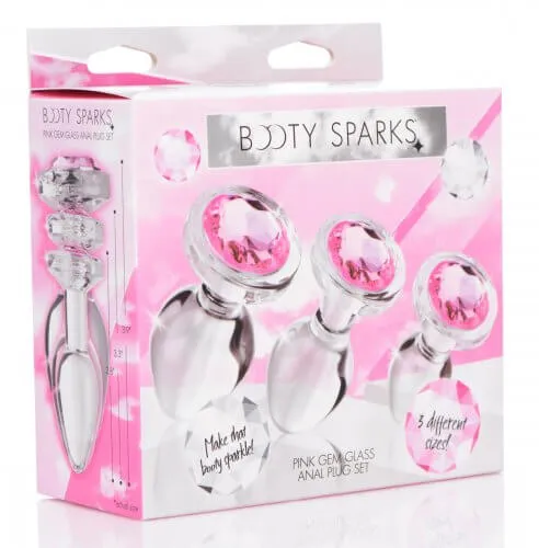 Anal Booty Sparks Pink Gem Glass Anal Plug Set XR Brands