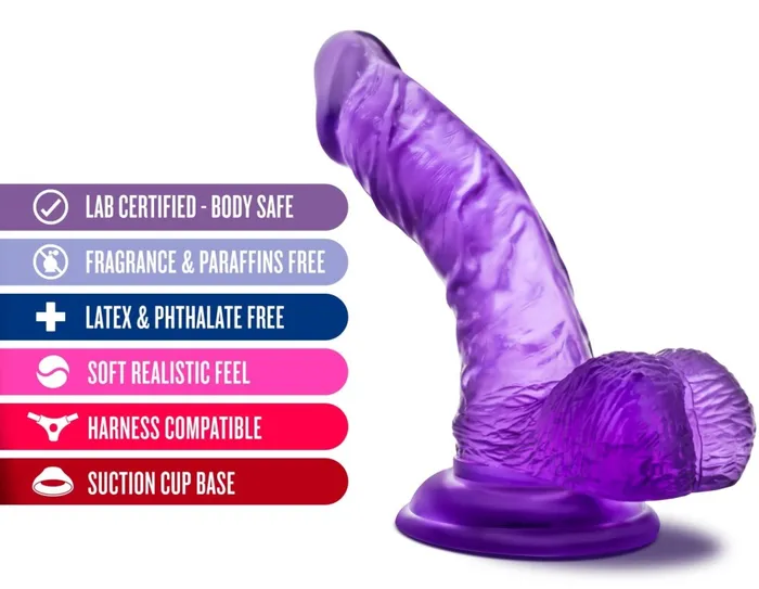 B Yours By Blush Sweet N Hard 8 Realistic Curved GSpot Purple 65Inch Long Dildo With Balls Suction Cup Base Blush Dildos