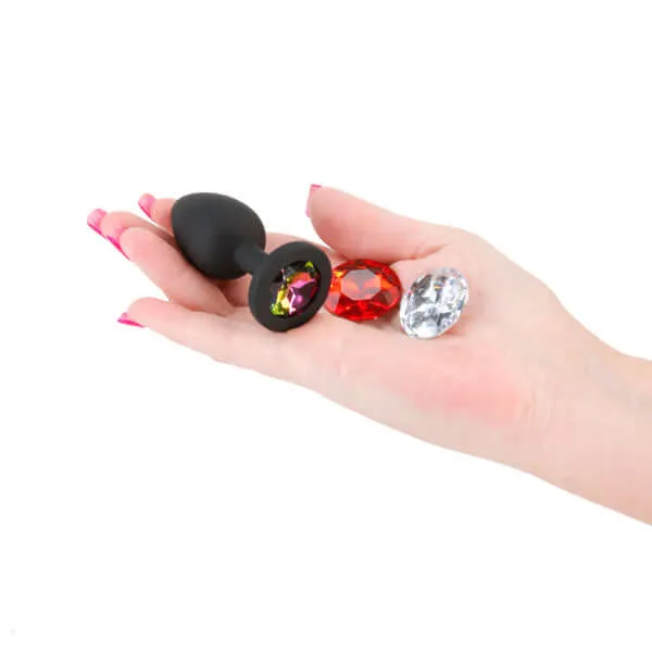 Glams Xchange Round Small Butt Plug Premium Silicone with Interchangeable Gem Stones NS Novelties Anal