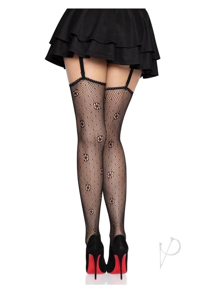 Leg Avenue Inc Anal Leg Avenue Daisy Dot Fishnet Stockings Black Flirty Daisy Detail with Scalloped Top