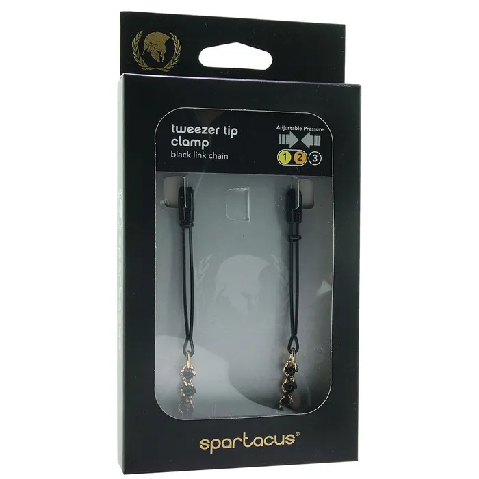 Spartacus Anal Black Tweezer Nipple Clamps with Beaded Chain Spartacus Anal Black Tweezer Nipple Clamps with Beaded Chain