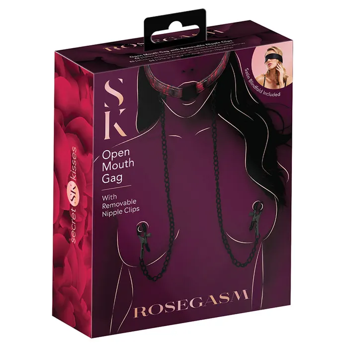 XGEN Female Sex Toys Secret Kisses Rosegasm Open Mouth Gag with Removeable Nipple Clips XGEN Female Sex Toys Secret Kisses Rosegasm Open Mouth Gag with Removeable Nipple Clips