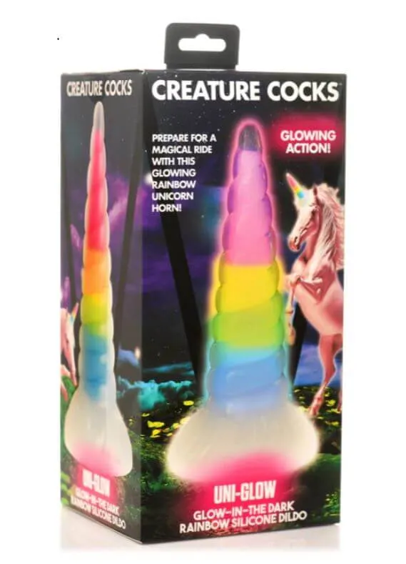XR Brands Dildos CREATURE COCKS UniGlow Glow in the Dark Rainbow Dildo Premium Silicone