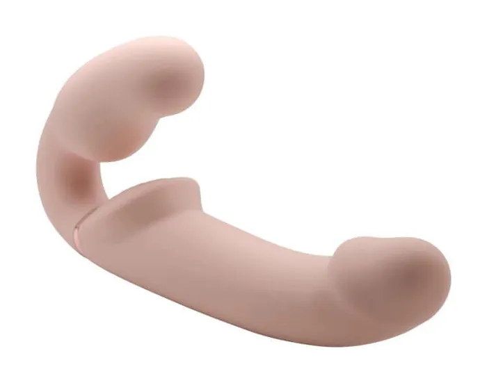 XR Brands Female Sex Toys Strap U 10X Evoke Ergo Fit Inflatable and Vibrating Strapless StrapOn Beige