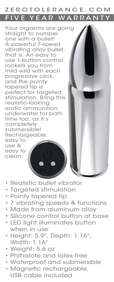 Zero Tolerance Full Metal Love 5 inches Vibrating Bullet Evolved Novelties Anal